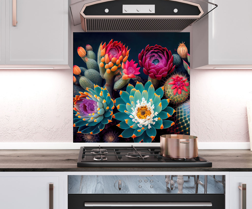 a kitchen stove with a painting of flowers on it