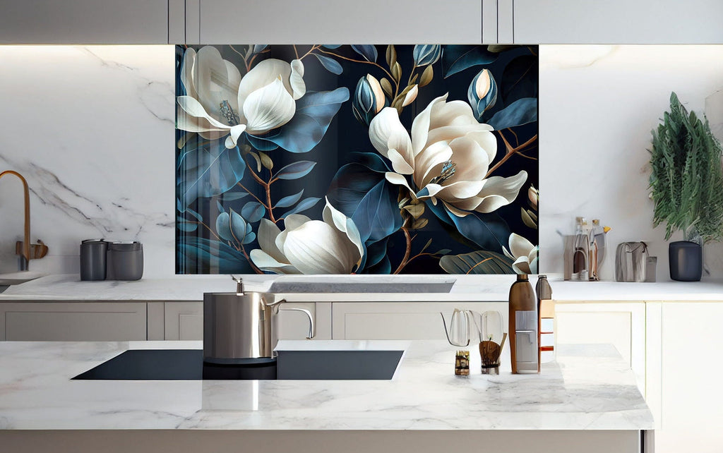 White Rose Tempered Glass Backsplash-BacksplashArtworks