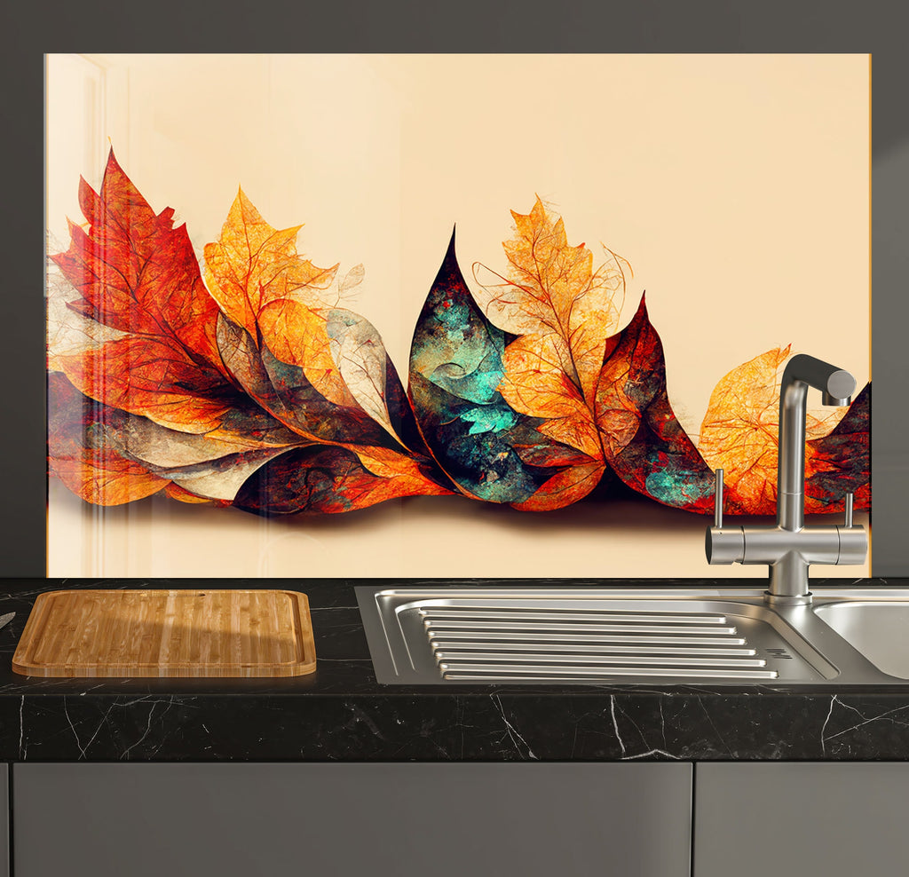 a kitchen with a sink and a painting on the wall