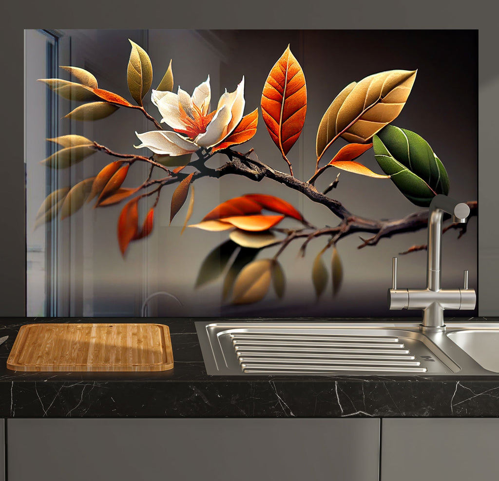 Floral & Botanical Tempered Glass Backsplash-BacksplashArtworks