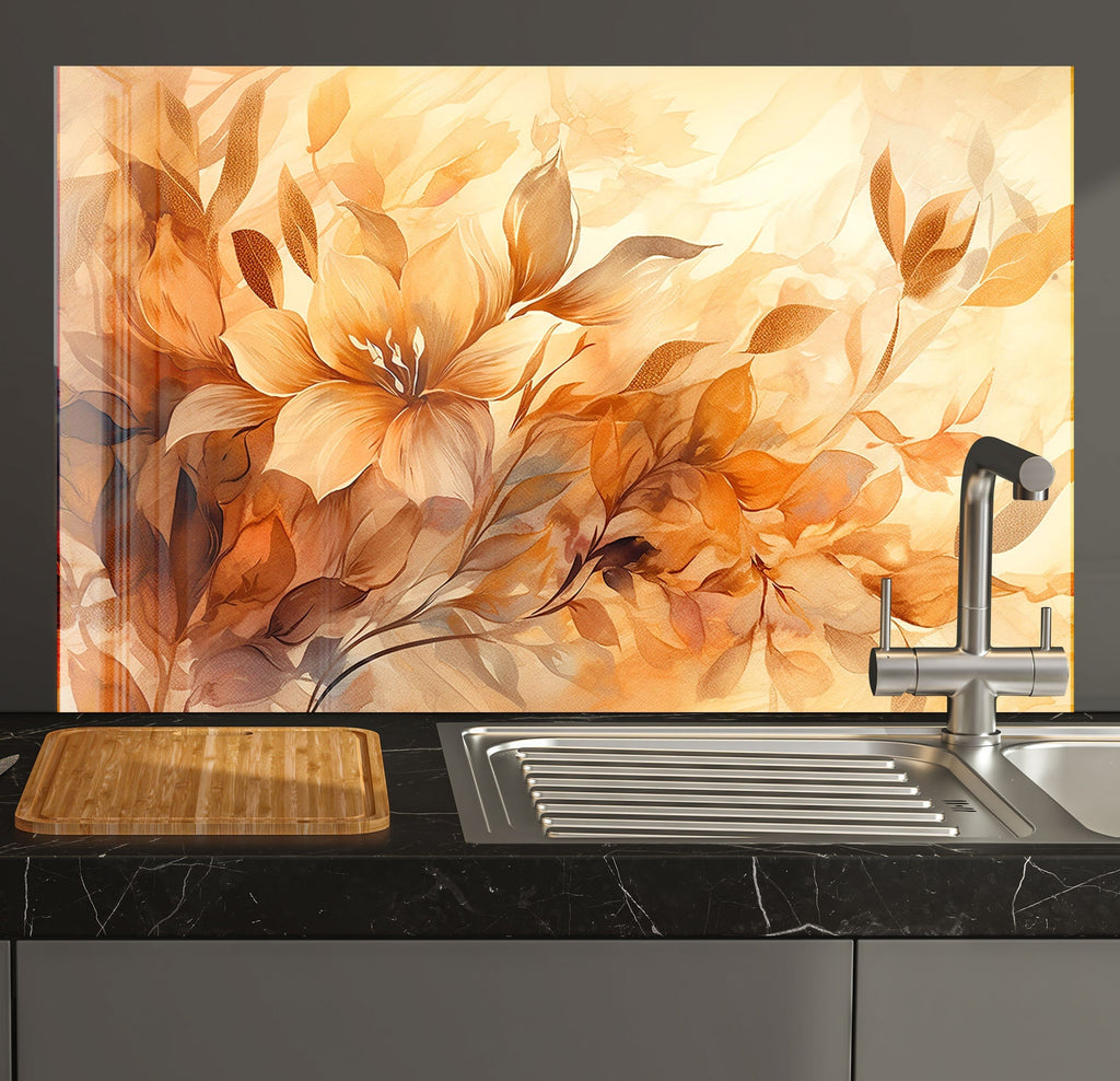 Floral & Botanical Tempered Glass Backsplash-BacksplashArtworks