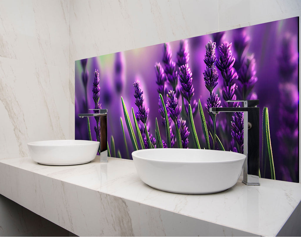 two white bowls on a counter with a picture behind them