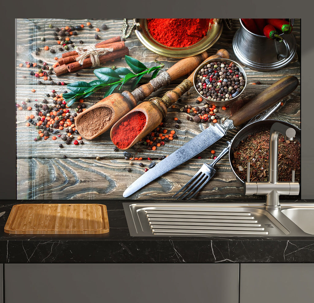 Spice & Wood - Glass Kitchen Backsplash-BacksplashArtworks