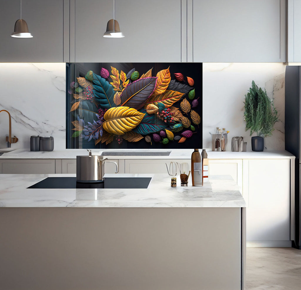 Floral & Botanical Tempered Glass Backsplash-BacksplashArtworks