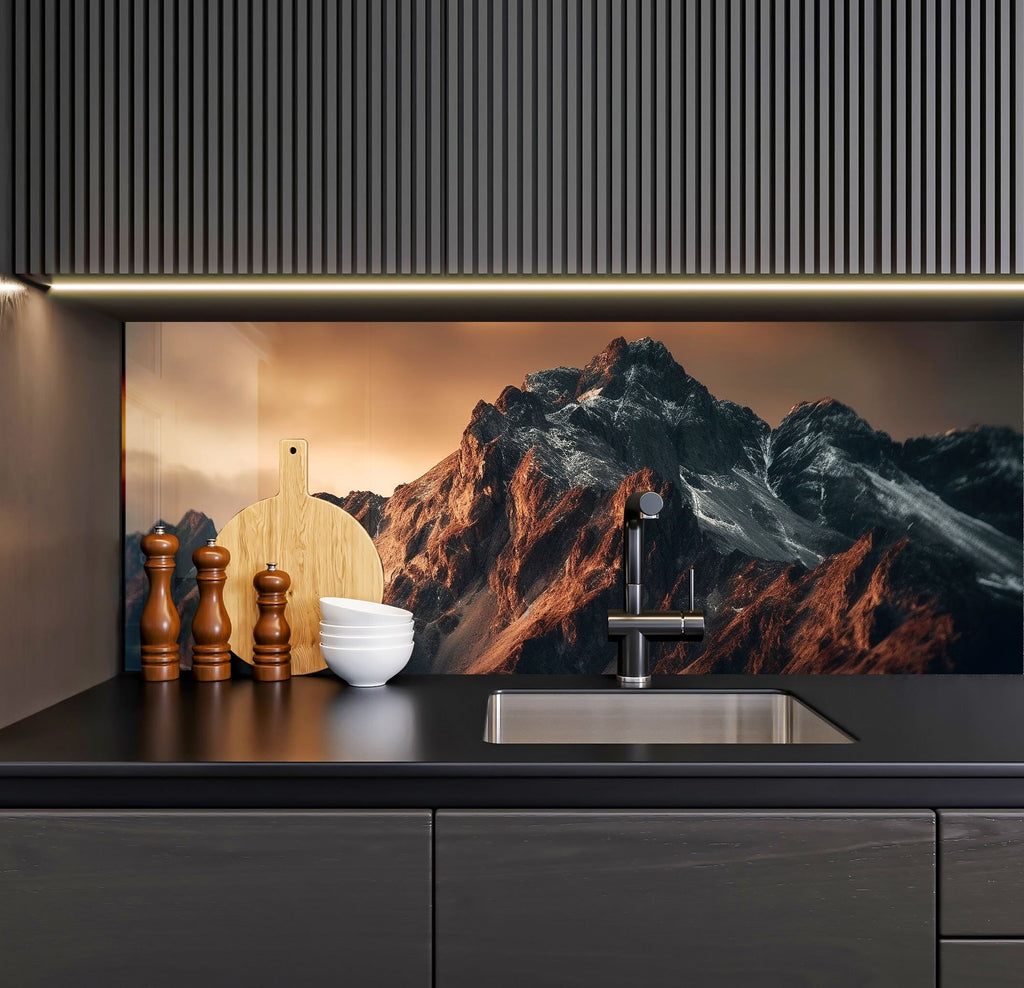 Dramatic Mountain Peaks – Glass Kitchen Backsplash-BacksplashArtworks