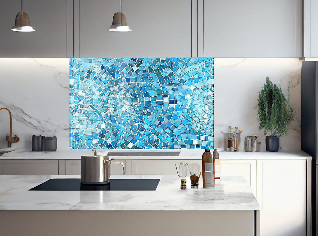 Oceanic Swirl Stained - Glass Kitchen Backsplash-BacksplashArtworks