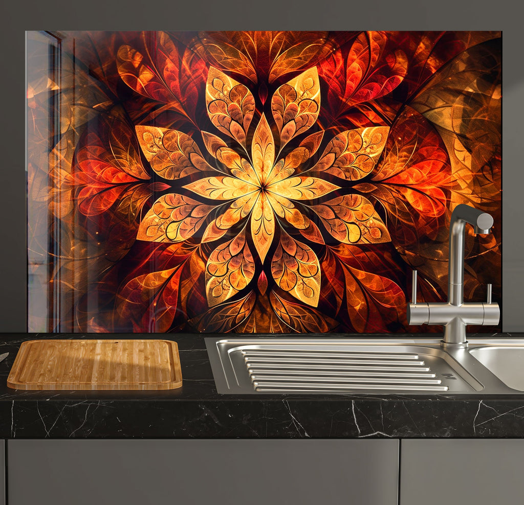 a kitchen with a sink and a painting on the wall