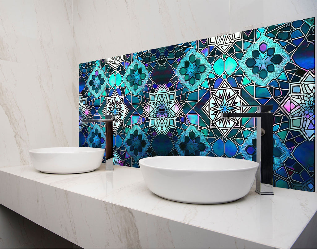 Stained Glass Mosaic Kitchen Backsplash – Colorful Geometric Design-BacksplashArtworks